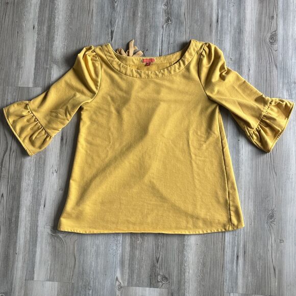 ModCloth Yellow Blouse With 3/4 Flare Sleeve And Bows On Asymmetrical Back - Med - Picture 4 of 7